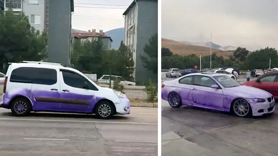 Geçenin aracını mor renge boyayan yol. Olayın sorumlusu bulundu