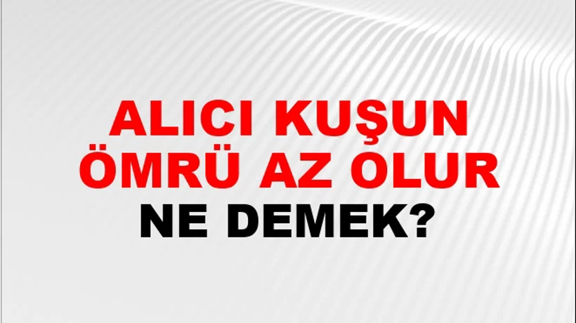 Alıcı Kuşun Ömrü Az Olur Alıcı Kuşun Ömrü Az Olur