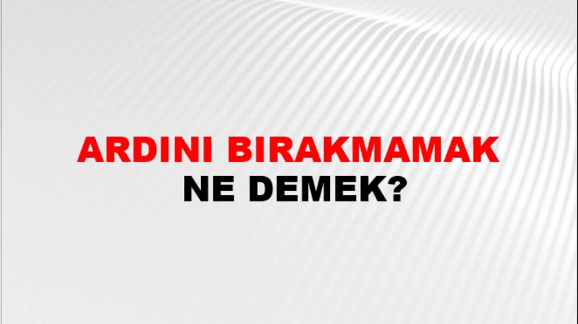 Ardını Bırakmamak Ardını Bırakmamak