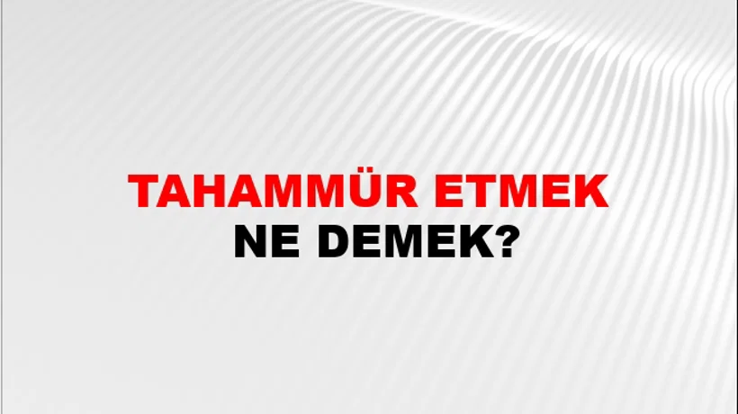 Tahammür Etmek Tahammür Etmek