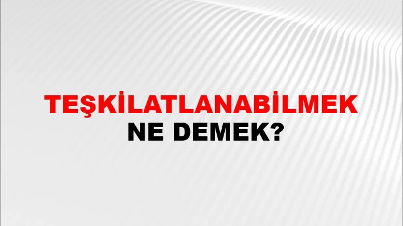 Teşkilatlanabilmek Teşkilatlanabilmek
