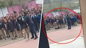 Okul müdürü öğrenciyi yakasından tutup yere savurdu