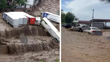 Meteoroloji uyarmıştı. TIR'lar böyle sürüklendi