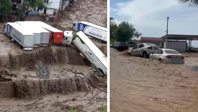 Meteoroloji uyarmıştı. TIR'lar böyle sürüklendi
