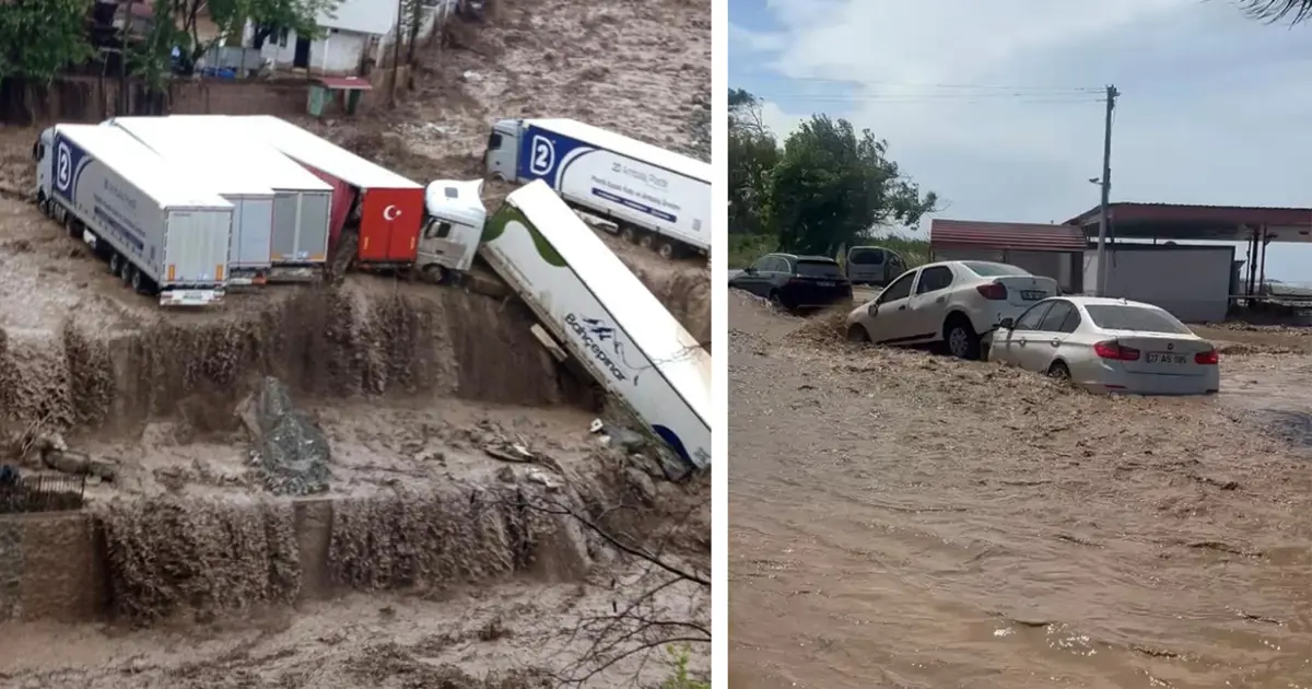 Meteoroloji uyarmıştı. TIR'lar böyle sürüklendi