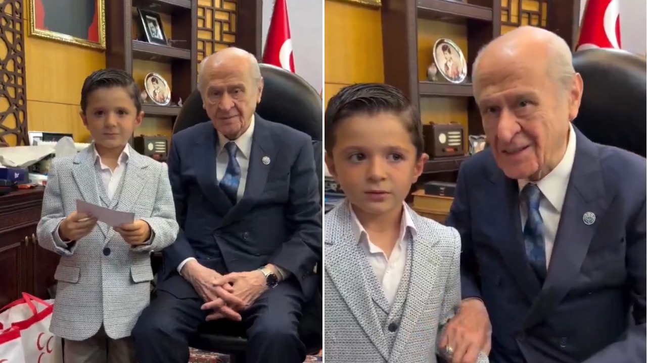 Bahçeli'yle küçük çocuk arasında güldüren diyalog. "Burayı değiştir"
