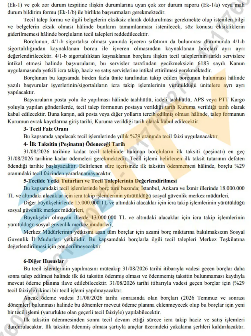 Tüm teşkilatlara dağıtıldı. Haciz, icra ve yakalamalar kaldırılacak, borç yapılandırmada 31 Ağustos'a kadar süre verildi 9