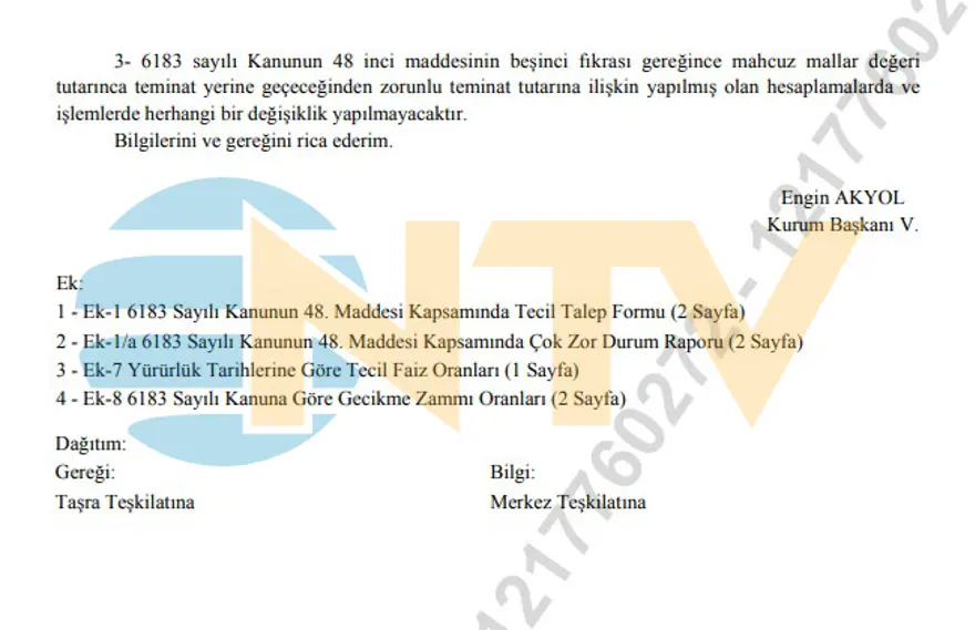 Tüm teşkilatlara dağıtıldı. Haciz, icra ve yakalamalar kaldırılacak, borç yapılandırmada 31 Ağustos'a kadar süre verildi 11 Tüm teşkilatlara dağıtıldı. Haciz, icra ve yakalamalar kaldırılacak, borç yapılandırmada 31 Ağustos'a kadar süre verildi 11