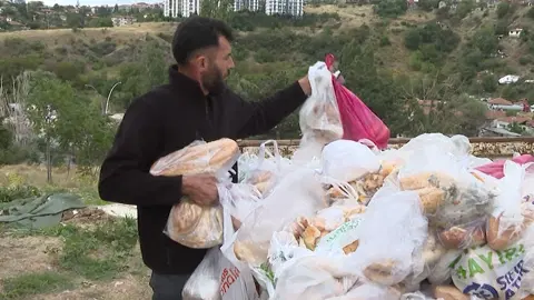 14 aydır ekmekleri çöpten kurtarıp hayvanlara ulaştırıyor
