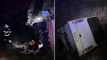 Madenci servisi uçuruma yuvarlandı: 15 yaralı