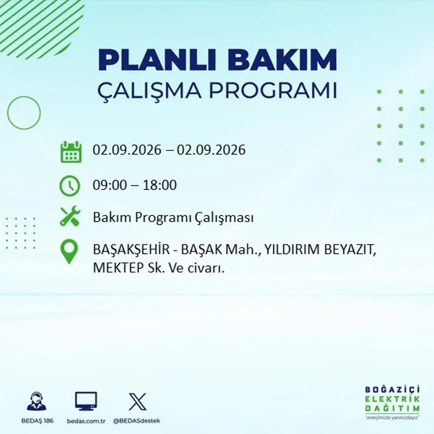 İstanbul'un 21 ilçesinde 9 saat elektrik kesintisi: Hangi ilçelerde kesinti yaşanacak? 2 Eylül BEDAŞ 36