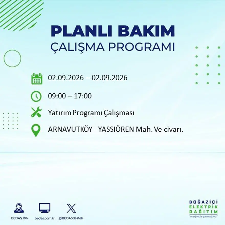 İstanbul'un 21 ilçesinde 9 saat elektrik kesintisi: Hangi ilçelerde kesinti yaşanacak? 2 Eylül BEDAŞ 51