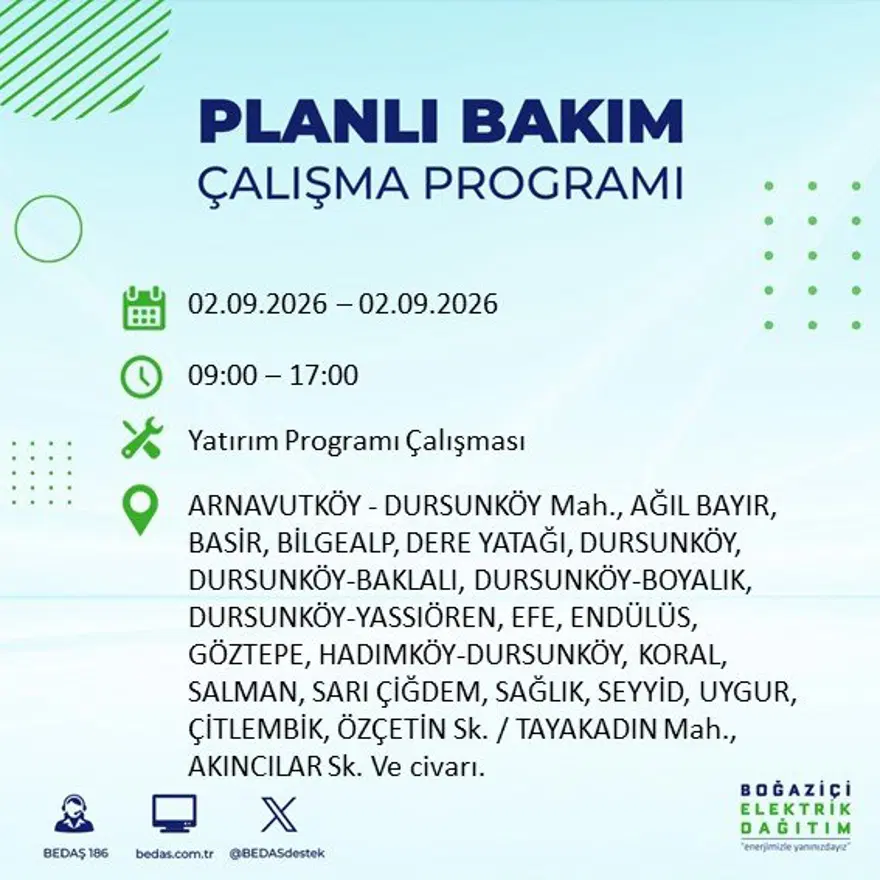 İstanbul'un 21 ilçesinde 9 saat elektrik kesintisi: Hangi ilçelerde kesinti yaşanacak? 2 Eylül BEDAŞ 2