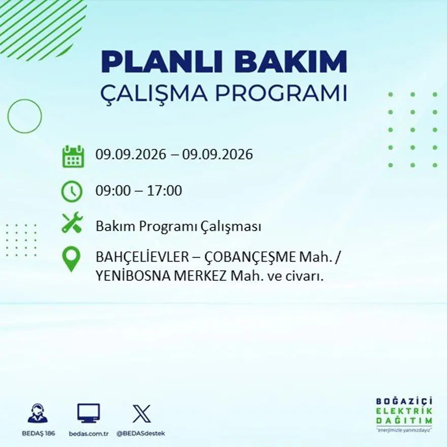İstanbul'un 24 ilçesinde 9 saat elektrik kesintisi: Hangi ilçelerde kesinti yaşanacak? 9 Eylül BEDAŞ 43 İstanbul'un 24 ilçesinde 9 saat elektrik kesintisi: Hangi ilçelerde kesinti yaşanacak? 9 Eylül BEDAŞ 43