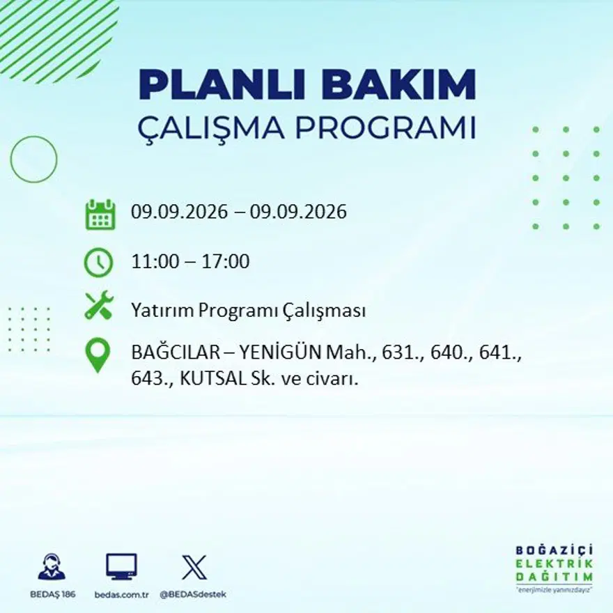 İstanbul'un 24 ilçesinde 9 saat elektrik kesintisi: Hangi ilçelerde kesinti yaşanacak? 9 Eylül BEDAŞ 45 İstanbul'un 24 ilçesinde 9 saat elektrik kesintisi: Hangi ilçelerde kesinti yaşanacak? 9 Eylül BEDAŞ 45