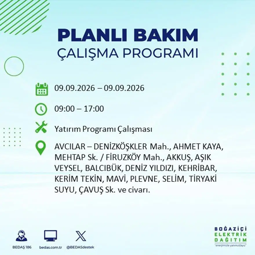 İstanbul'un 24 ilçesinde 9 saat elektrik kesintisi: Hangi ilçelerde kesinti yaşanacak? 9 Eylül BEDAŞ 34 İstanbul'un 24 ilçesinde 9 saat elektrik kesintisi: Hangi ilçelerde kesinti yaşanacak? 9 Eylül BEDAŞ 34