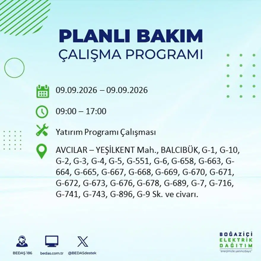 İstanbul'un 24 ilçesinde 9 saat elektrik kesintisi: Hangi ilçelerde kesinti yaşanacak? 9 Eylül BEDAŞ 29 İstanbul'un 24 ilçesinde 9 saat elektrik kesintisi: Hangi ilçelerde kesinti yaşanacak? 9 Eylül BEDAŞ 29