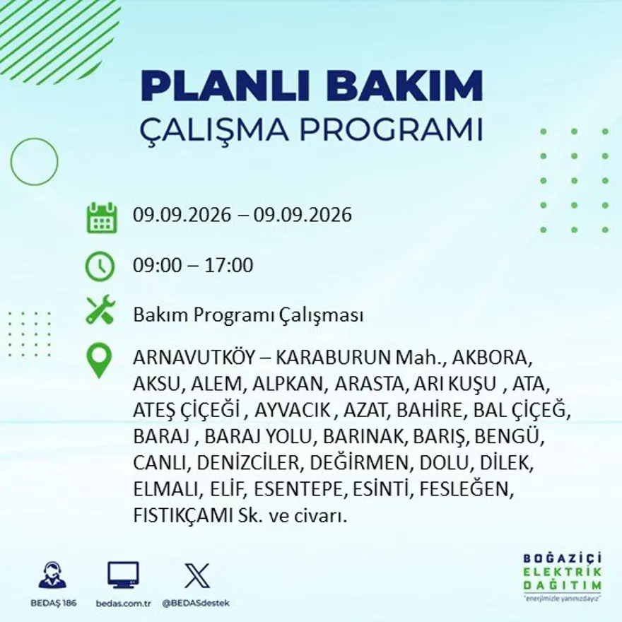 İstanbul'un 24 ilçesinde 9 saat elektrik kesintisi: Hangi ilçelerde kesinti yaşanacak? 9 Eylül BEDAŞ 19 İstanbul'un 24 ilçesinde 9 saat elektrik kesintisi: Hangi ilçelerde kesinti yaşanacak? 9 Eylül BEDAŞ 19