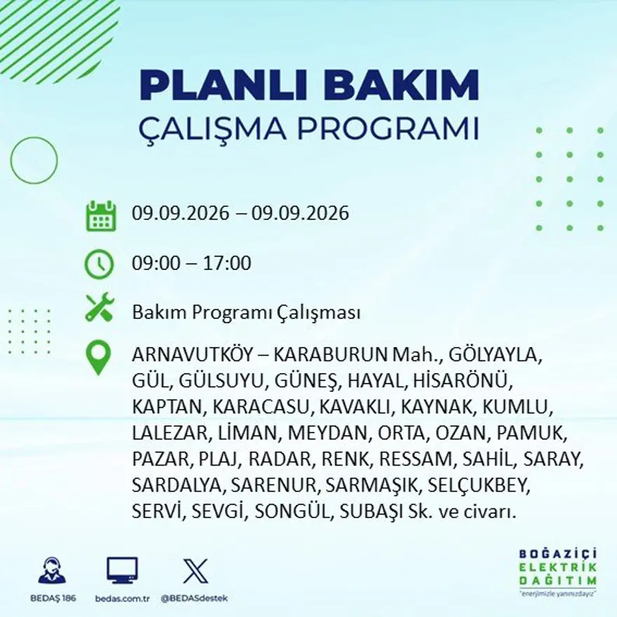 İstanbul'un 24 ilçesinde 9 saat elektrik kesintisi: Hangi ilçelerde kesinti yaşanacak? 9 Eylül BEDAŞ 15 İstanbul'un 24 ilçesinde 9 saat elektrik kesintisi: Hangi ilçelerde kesinti yaşanacak? 9 Eylül BEDAŞ 15