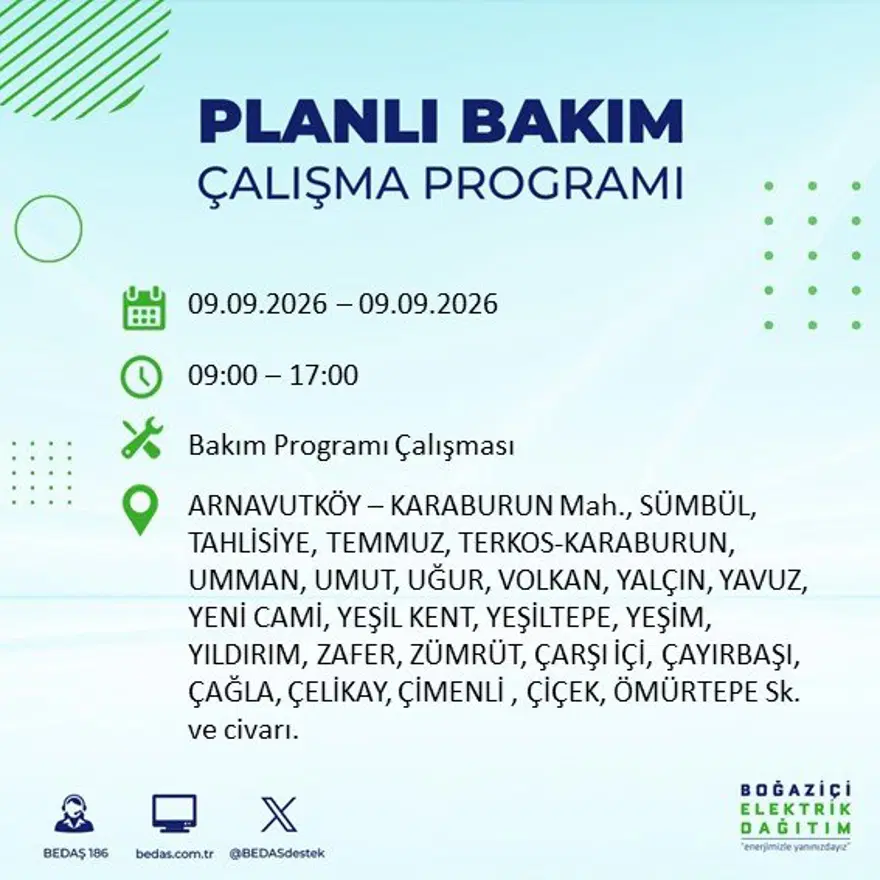 İstanbul'un 24 ilçesinde 9 saat elektrik kesintisi: Hangi ilçelerde kesinti yaşanacak? 9 Eylül BEDAŞ 21 İstanbul'un 24 ilçesinde 9 saat elektrik kesintisi: Hangi ilçelerde kesinti yaşanacak? 9 Eylül BEDAŞ 21