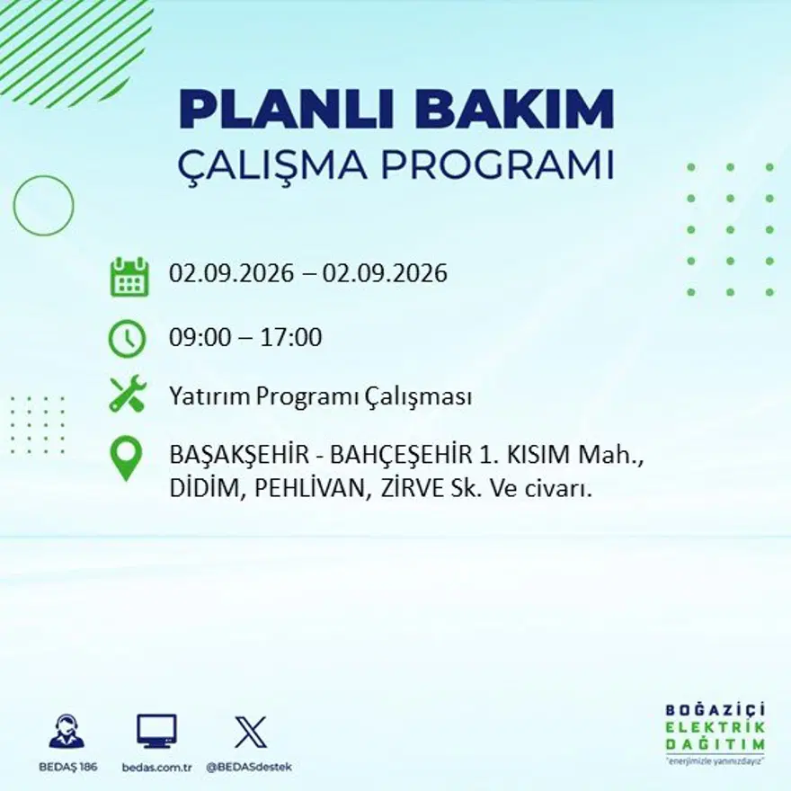 İstanbul'un 21 ilçesinde 9 saat elektrik kesintisi: Hangi ilçelerde kesinti yaşanacak? 2 Eylül BEDAŞ 31