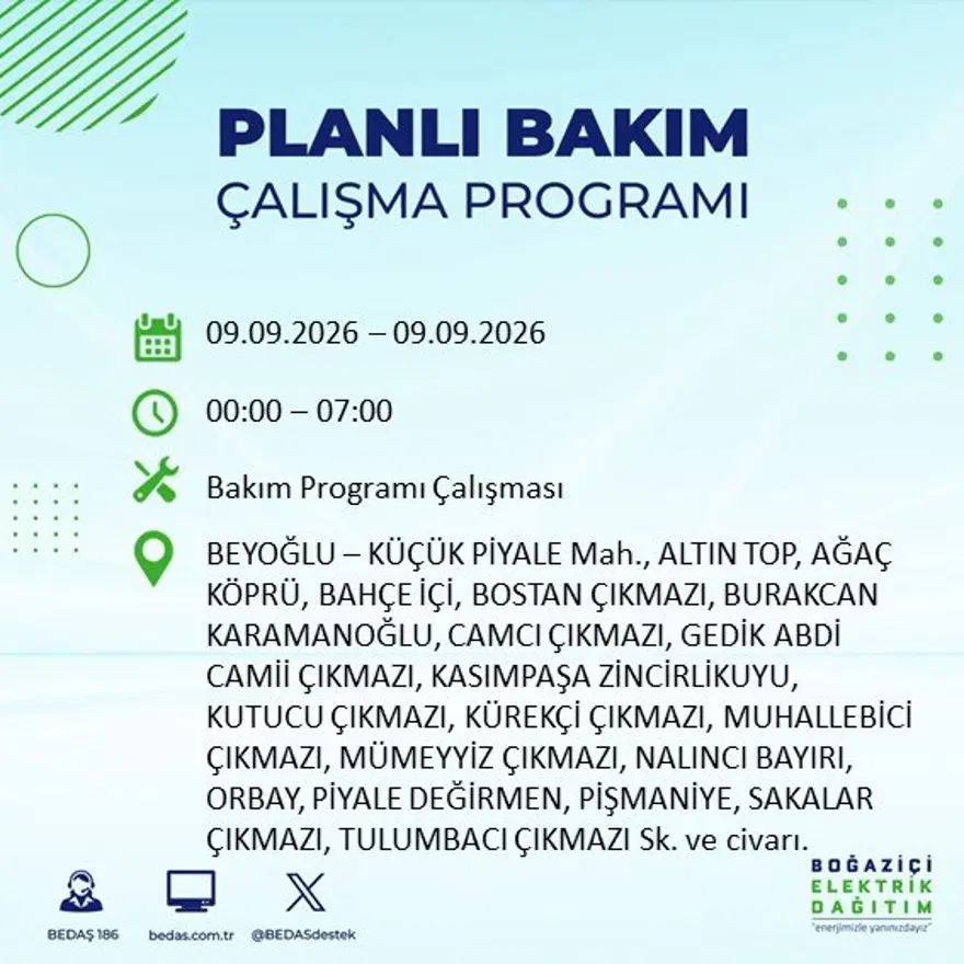 İstanbul'un 24 ilçesinde 9 saat elektrik kesintisi: Hangi ilçelerde kesinti yaşanacak? 9 Eylül BEDAŞ 1 İstanbul'un 24 ilçesinde 9 saat elektrik kesintisi: Hangi ilçelerde kesinti yaşanacak? 9 Eylül BEDAŞ 1