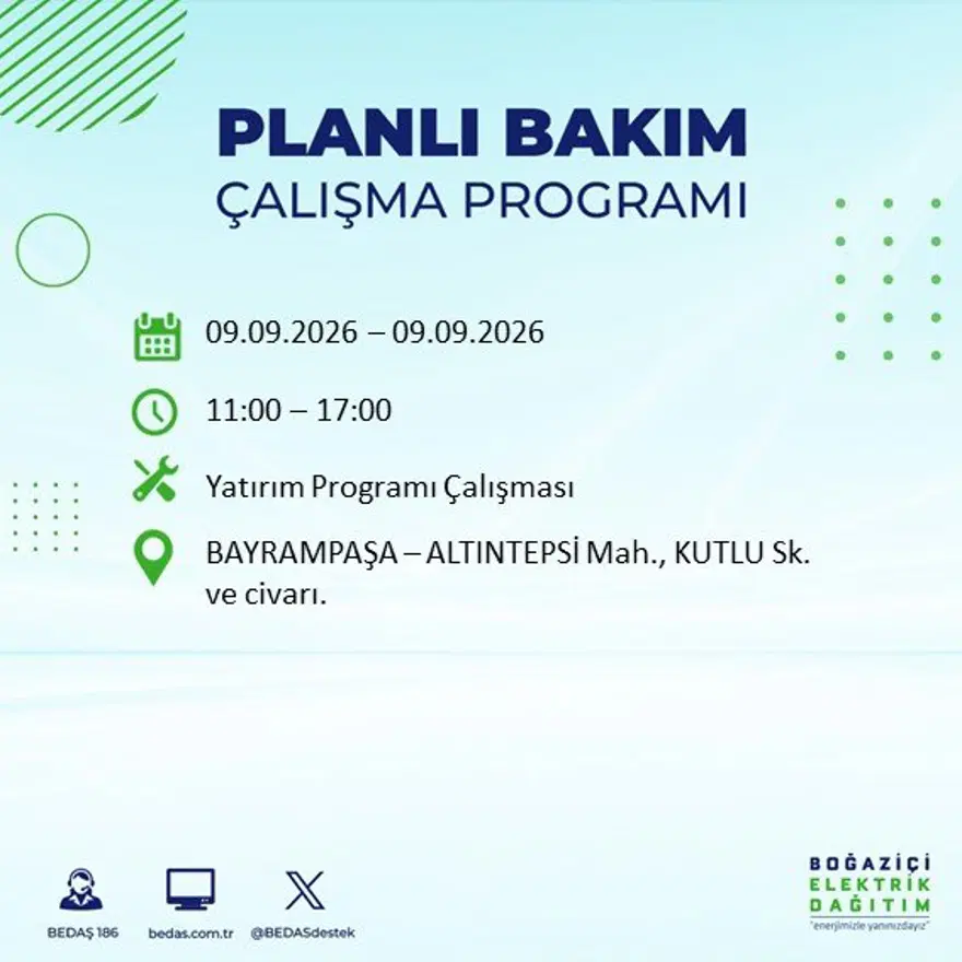 İstanbul'un 24 ilçesinde 9 saat elektrik kesintisi: Hangi ilçelerde kesinti yaşanacak? 9 Eylül BEDAŞ 56 İstanbul'un 24 ilçesinde 9 saat elektrik kesintisi: Hangi ilçelerde kesinti yaşanacak? 9 Eylül BEDAŞ 56