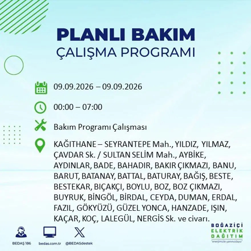 İstanbul'un 24 ilçesinde 9 saat elektrik kesintisi: Hangi ilçelerde kesinti yaşanacak? 9 Eylül BEDAŞ 2 İstanbul'un 24 ilçesinde 9 saat elektrik kesintisi: Hangi ilçelerde kesinti yaşanacak? 9 Eylül BEDAŞ 2