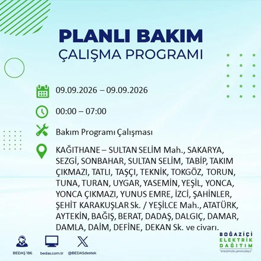 İstanbul'un 24 ilçesinde 9 saat elektrik kesintisi: Hangi ilçelerde kesinti yaşanacak? 9 Eylül BEDAŞ 3 İstanbul'un 24 ilçesinde 9 saat elektrik kesintisi: Hangi ilçelerde kesinti yaşanacak? 9 Eylül BEDAŞ 3