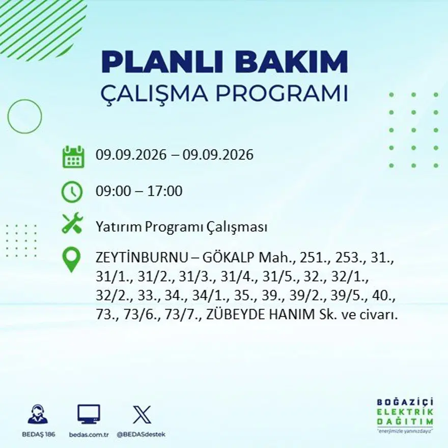İstanbul'un 24 ilçesinde 9 saat elektrik kesintisi: Hangi ilçelerde kesinti yaşanacak? 9 Eylül BEDAŞ 38 İstanbul'un 24 ilçesinde 9 saat elektrik kesintisi: Hangi ilçelerde kesinti yaşanacak? 9 Eylül BEDAŞ 38