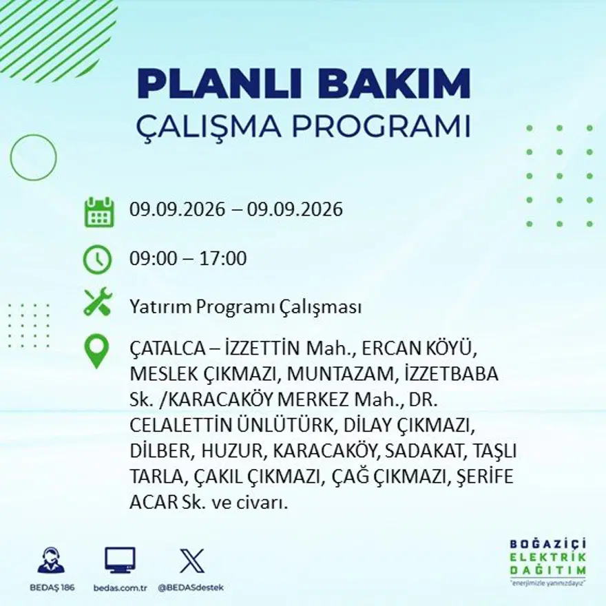 İstanbul'un 24 ilçesinde 9 saat elektrik kesintisi: Hangi ilçelerde kesinti yaşanacak? 9 Eylül BEDAŞ 25 İstanbul'un 24 ilçesinde 9 saat elektrik kesintisi: Hangi ilçelerde kesinti yaşanacak? 9 Eylül BEDAŞ 25