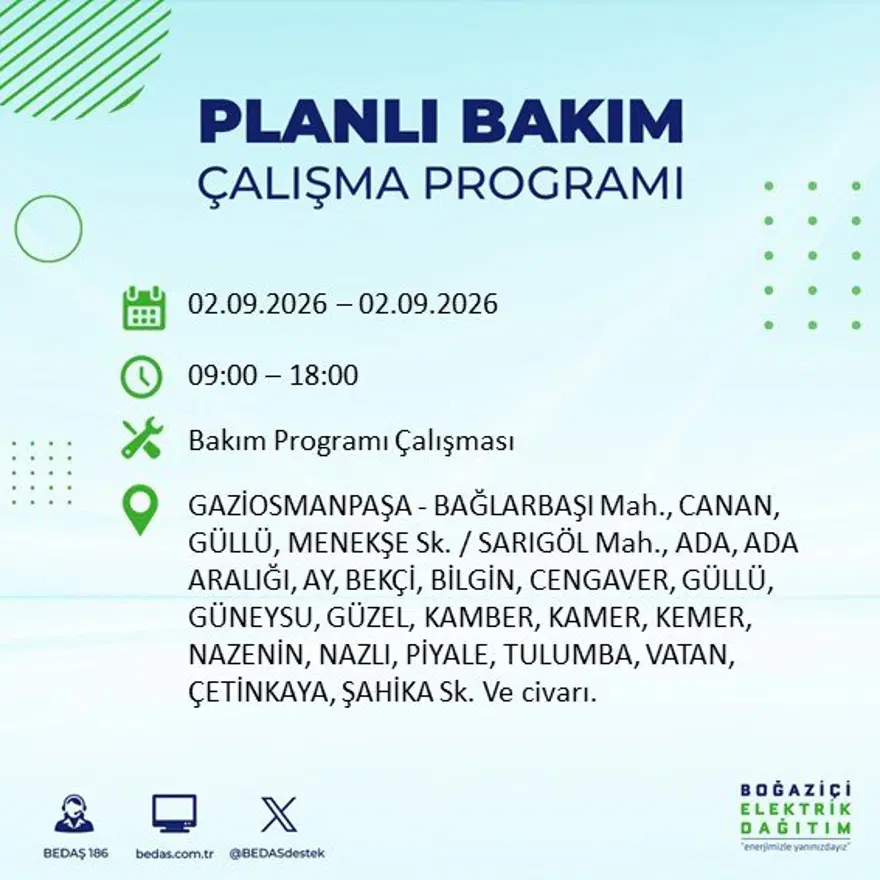 İstanbul'un 21 ilçesinde 9 saat elektrik kesintisi: Hangi ilçelerde kesinti yaşanacak? 2 Eylül BEDAŞ 7