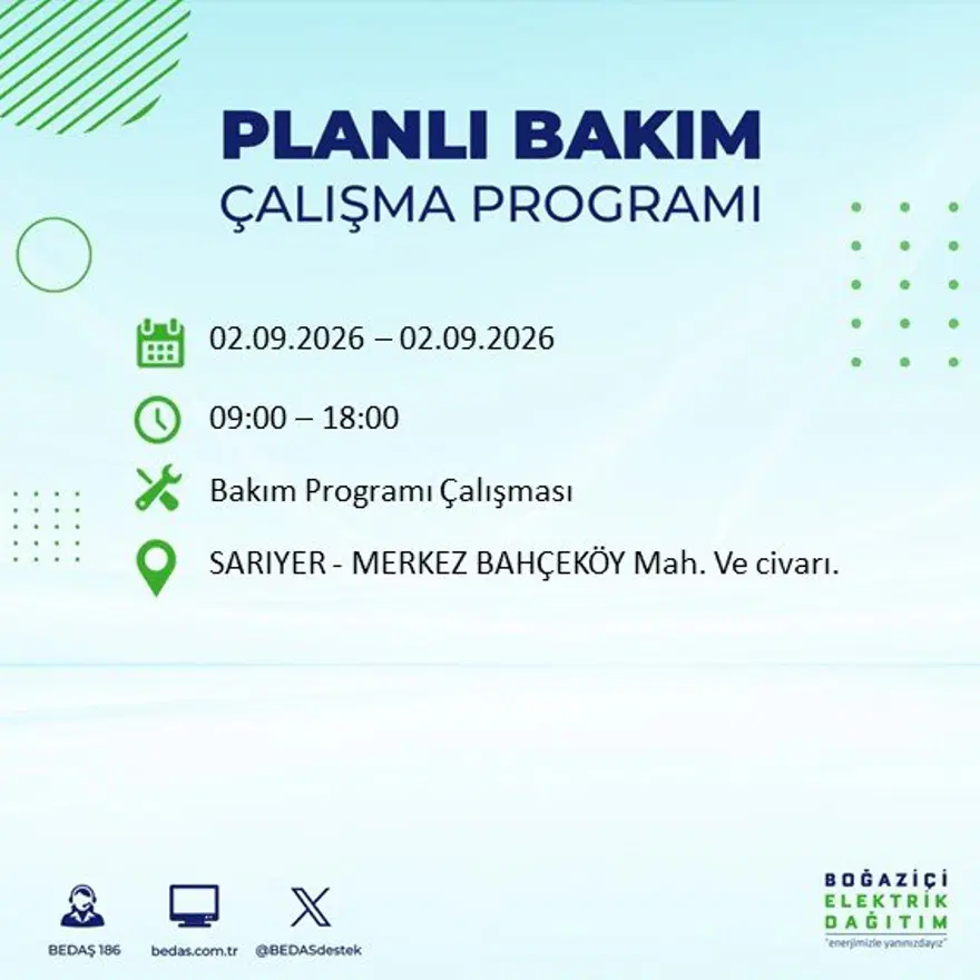 İstanbul'un 21 ilçesinde 9 saat elektrik kesintisi: Hangi ilçelerde kesinti yaşanacak? 2 Eylül BEDAŞ 50
