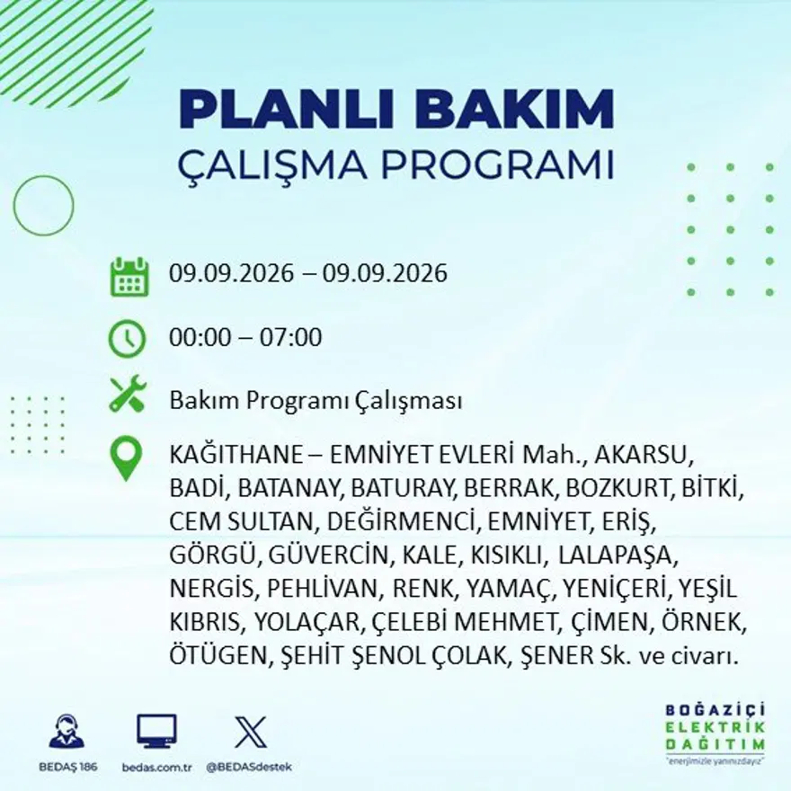 İstanbul'un 24 ilçesinde 9 saat elektrik kesintisi: Hangi ilçelerde kesinti yaşanacak? 9 Eylül BEDAŞ 12 İstanbul'un 24 ilçesinde 9 saat elektrik kesintisi: Hangi ilçelerde kesinti yaşanacak? 9 Eylül BEDAŞ 12