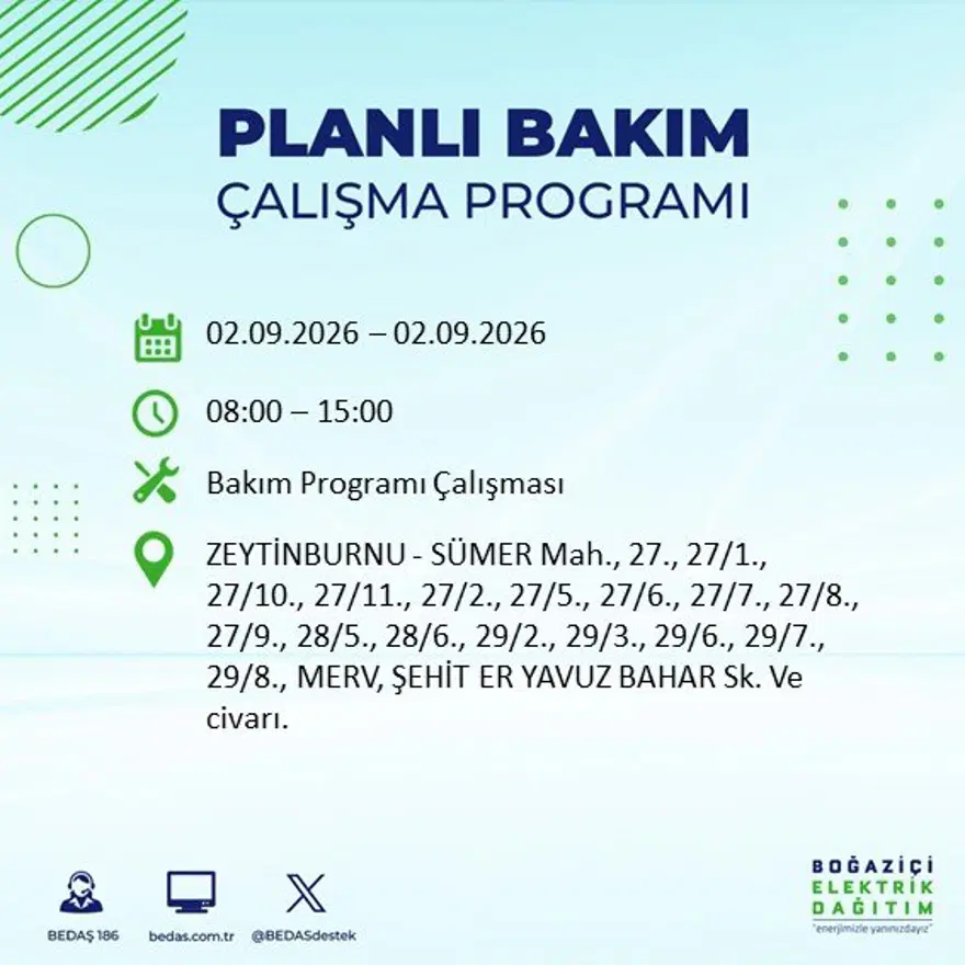 İstanbul'un 21 ilçesinde 9 saat elektrik kesintisi: Hangi ilçelerde kesinti yaşanacak? 2 Eylül BEDAŞ 16