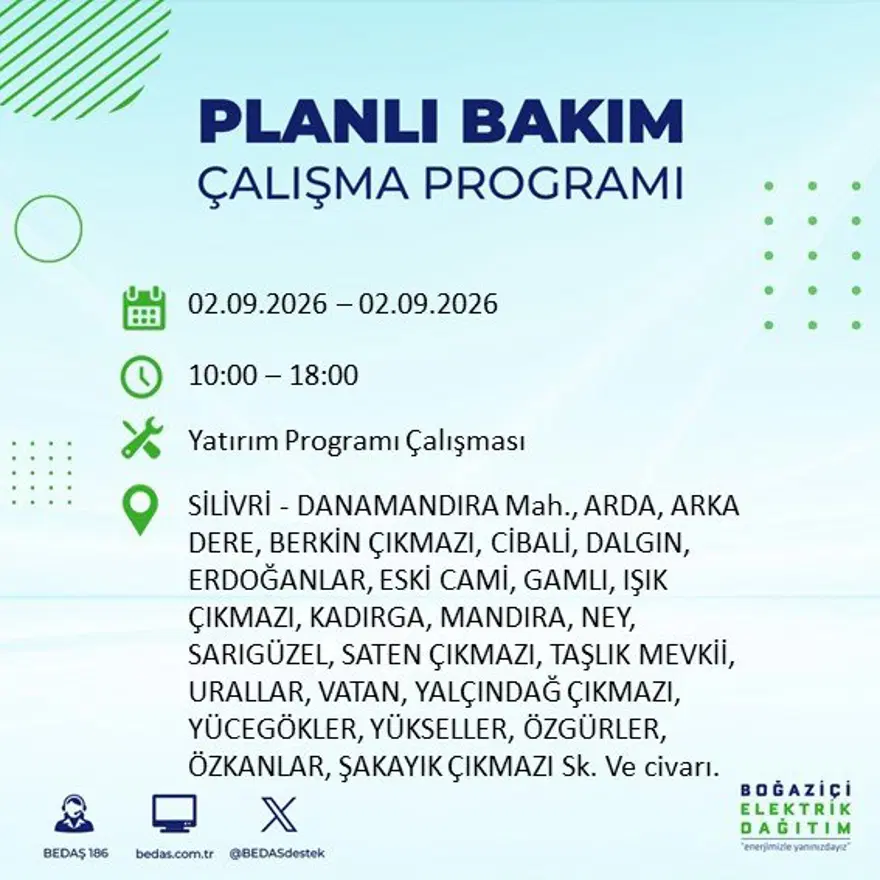 İstanbul'un 21 ilçesinde 9 saat elektrik kesintisi: Hangi ilçelerde kesinti yaşanacak? 2 Eylül BEDAŞ 3