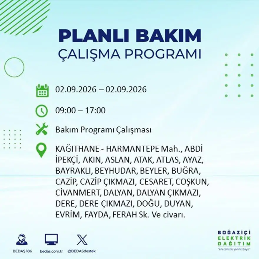 İstanbul'un 21 ilçesinde 9 saat elektrik kesintisi: Hangi ilçelerde kesinti yaşanacak? 2 Eylül BEDAŞ 5