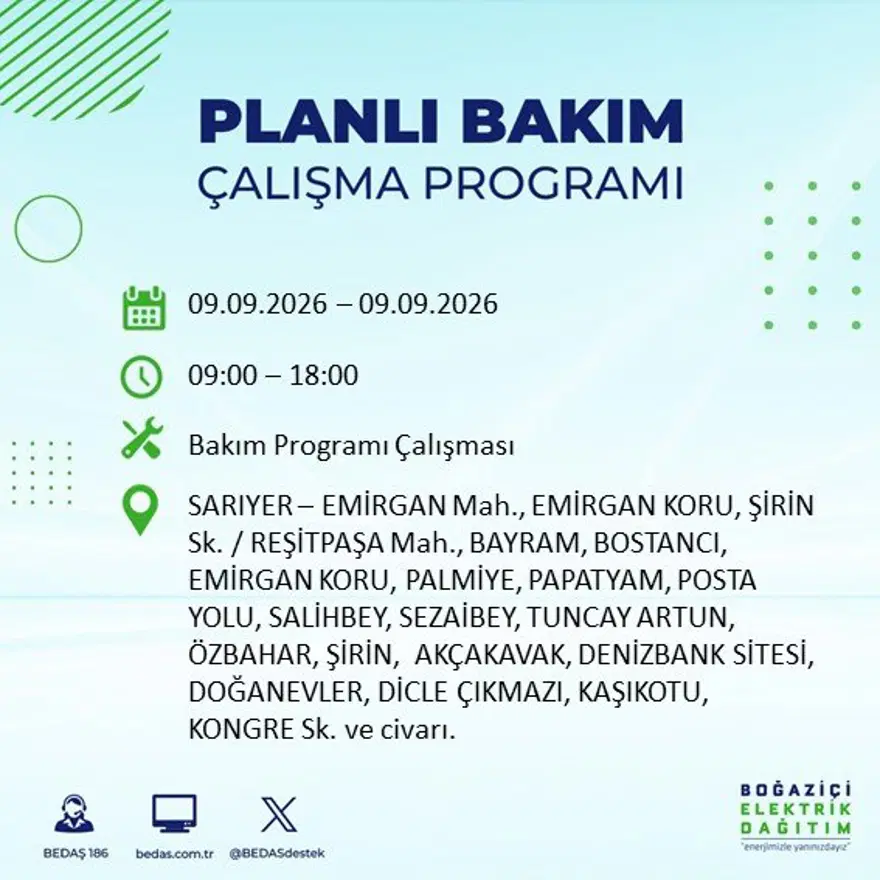 İstanbul'un 24 ilçesinde 9 saat elektrik kesintisi: Hangi ilçelerde kesinti yaşanacak? 9 Eylül BEDAŞ 18 İstanbul'un 24 ilçesinde 9 saat elektrik kesintisi: Hangi ilçelerde kesinti yaşanacak? 9 Eylül BEDAŞ 18