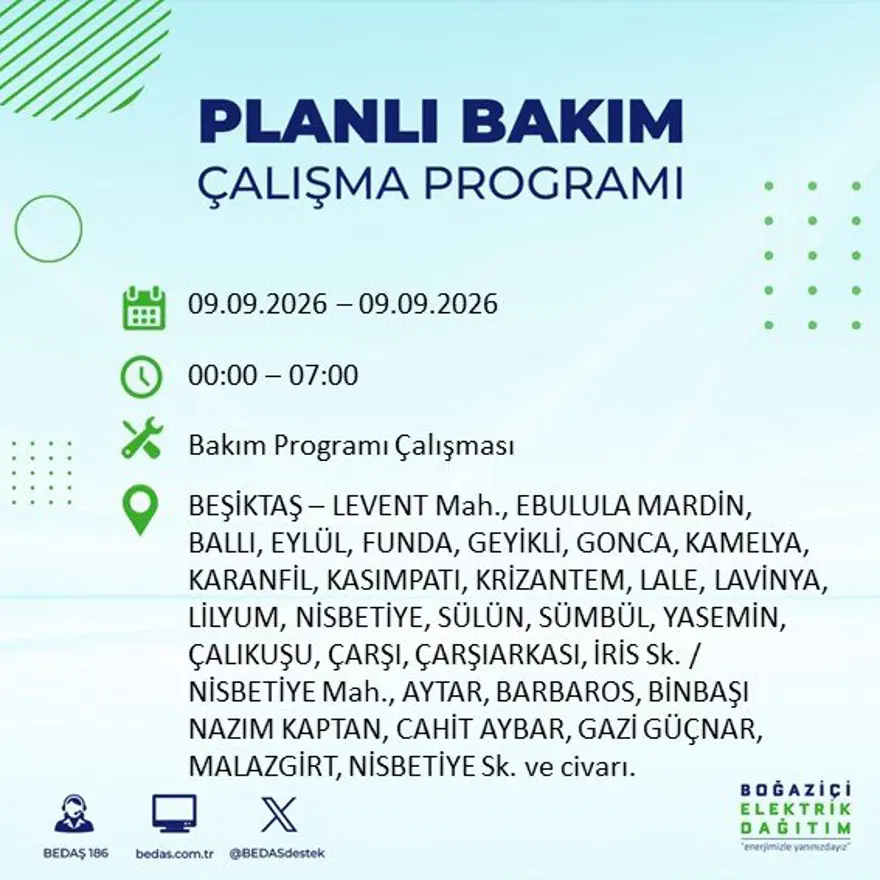 İstanbul'un 24 ilçesinde 9 saat elektrik kesintisi: Hangi ilçelerde kesinti yaşanacak? 9 Eylül BEDAŞ 6 İstanbul'un 24 ilçesinde 9 saat elektrik kesintisi: Hangi ilçelerde kesinti yaşanacak? 9 Eylül BEDAŞ 6
