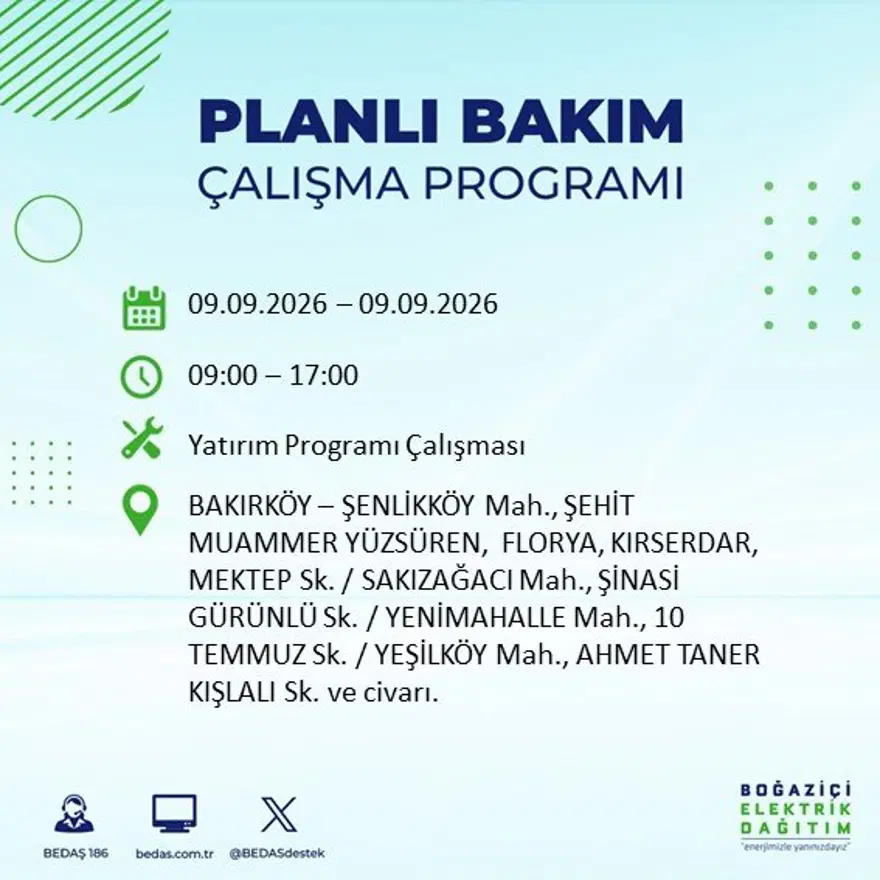 İstanbul'un 24 ilçesinde 9 saat elektrik kesintisi: Hangi ilçelerde kesinti yaşanacak? 9 Eylül BEDAŞ 30 İstanbul'un 24 ilçesinde 9 saat elektrik kesintisi: Hangi ilçelerde kesinti yaşanacak? 9 Eylül BEDAŞ 30