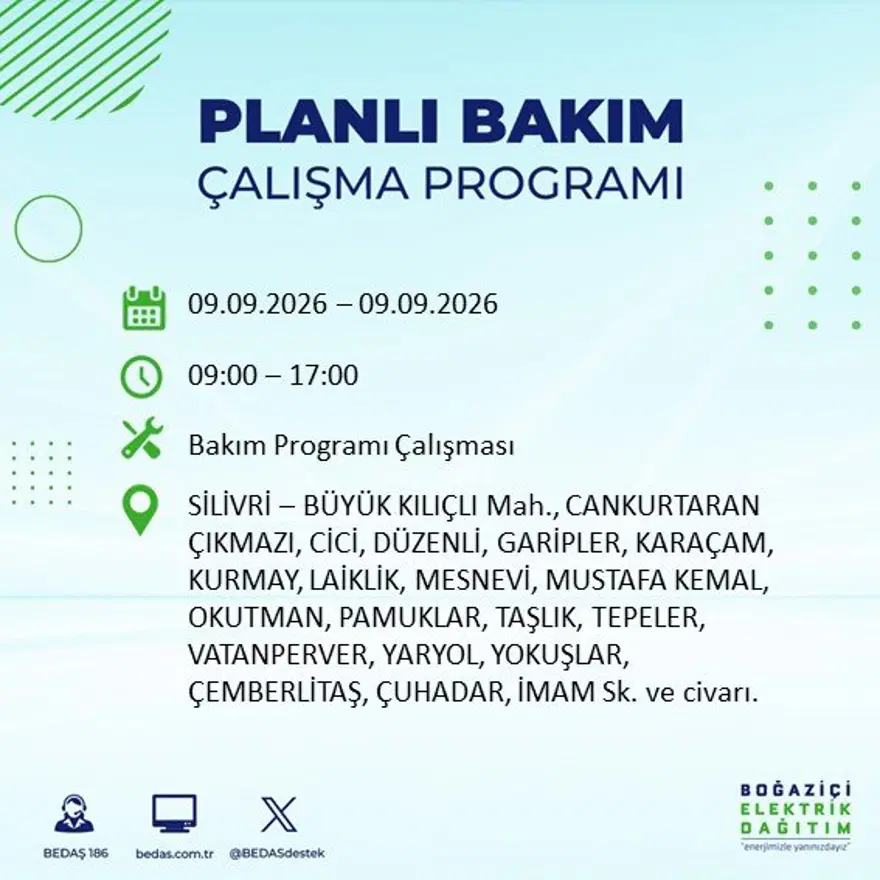İstanbul'un 24 ilçesinde 9 saat elektrik kesintisi: Hangi ilçelerde kesinti yaşanacak? 9 Eylül BEDAŞ 26 İstanbul'un 24 ilçesinde 9 saat elektrik kesintisi: Hangi ilçelerde kesinti yaşanacak? 9 Eylül BEDAŞ 26