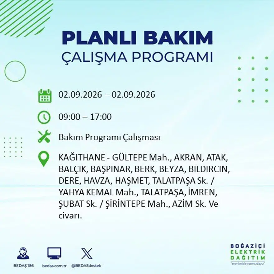 İstanbul'un 21 ilçesinde 9 saat elektrik kesintisi: Hangi ilçelerde kesinti yaşanacak? 2 Eylül BEDAŞ 11