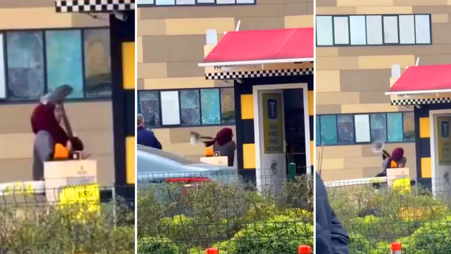 Taksi durağında sinir krizi: Seyyar küllükle saldırdı