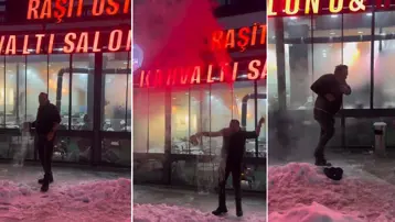 Fenomen tostçu şov yapmak isterken kendini yaktı. Bir demlik sıcak su başından aşağı döküldü