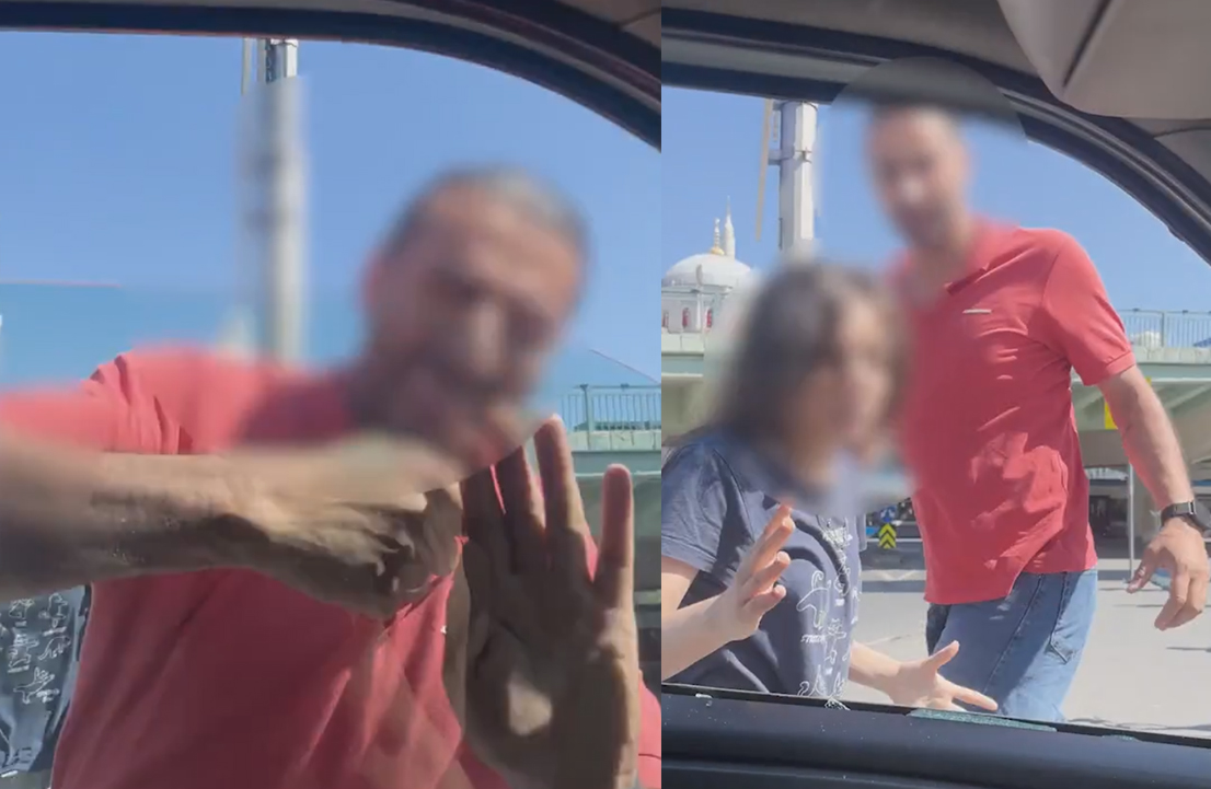 Trafikte dehşet kamerada. Takip ettiği aracın camını kırdı