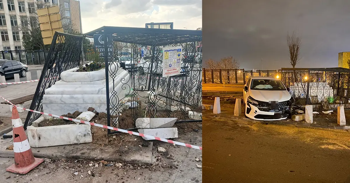 Ankara'daki Tezveren Sultan Türbesi'ne otomobil çarptı