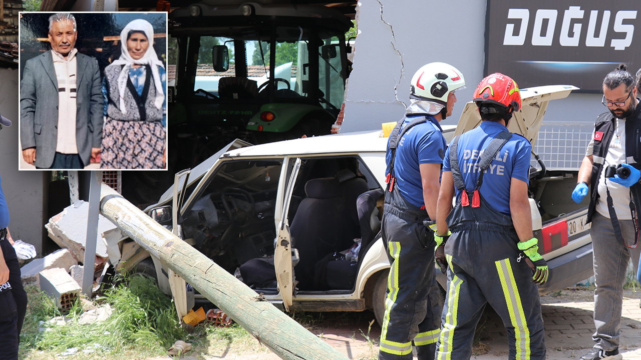 Yaşlı çift duvara çarpan otomobilde can verdi