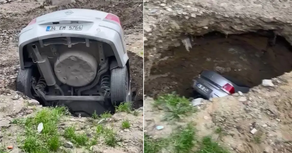 Esenyurt'ta yer yarıldı otomobil içine düştü. "Bu arabadan yana hiç yüzüm gülmedi"