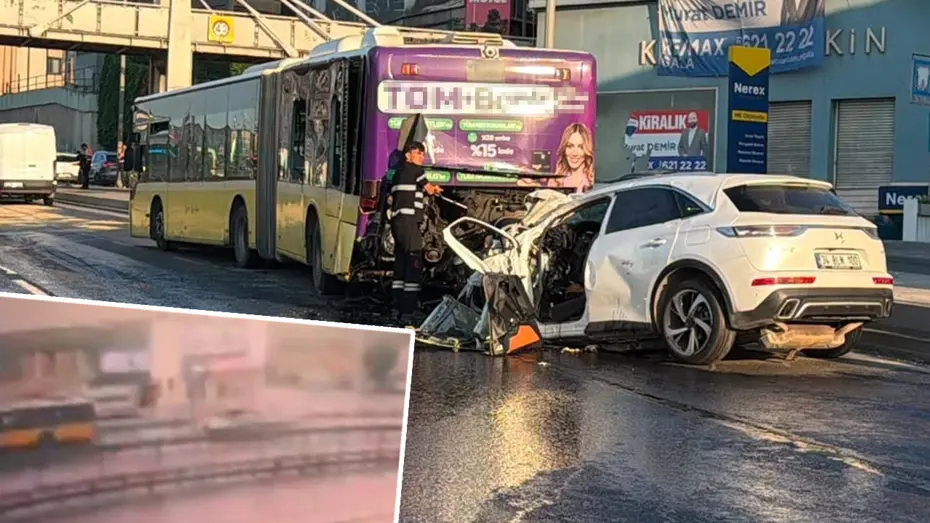 Küçükçekmece'de korkunç kaza. Otobüse çarpan otomobilde üç kişi öldü