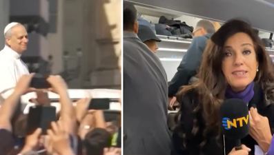 NTV ekibi Papa 14. Leo ile aynı uçakta